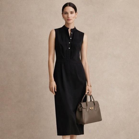 Burberry Dresses & Skirts - Burberry‎ London Black Pleated Classic Wool Sleeveless Preppy Midi Dress Size 10